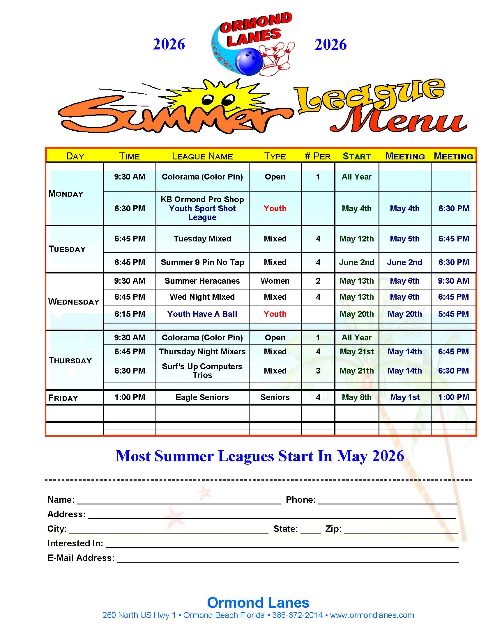 summer league menu 2026